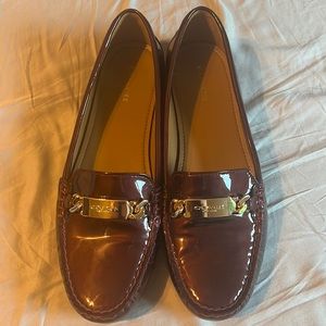 Coach Patent Leather Flats - Color: Dark Cherry Red and Gold - Size 8.5
